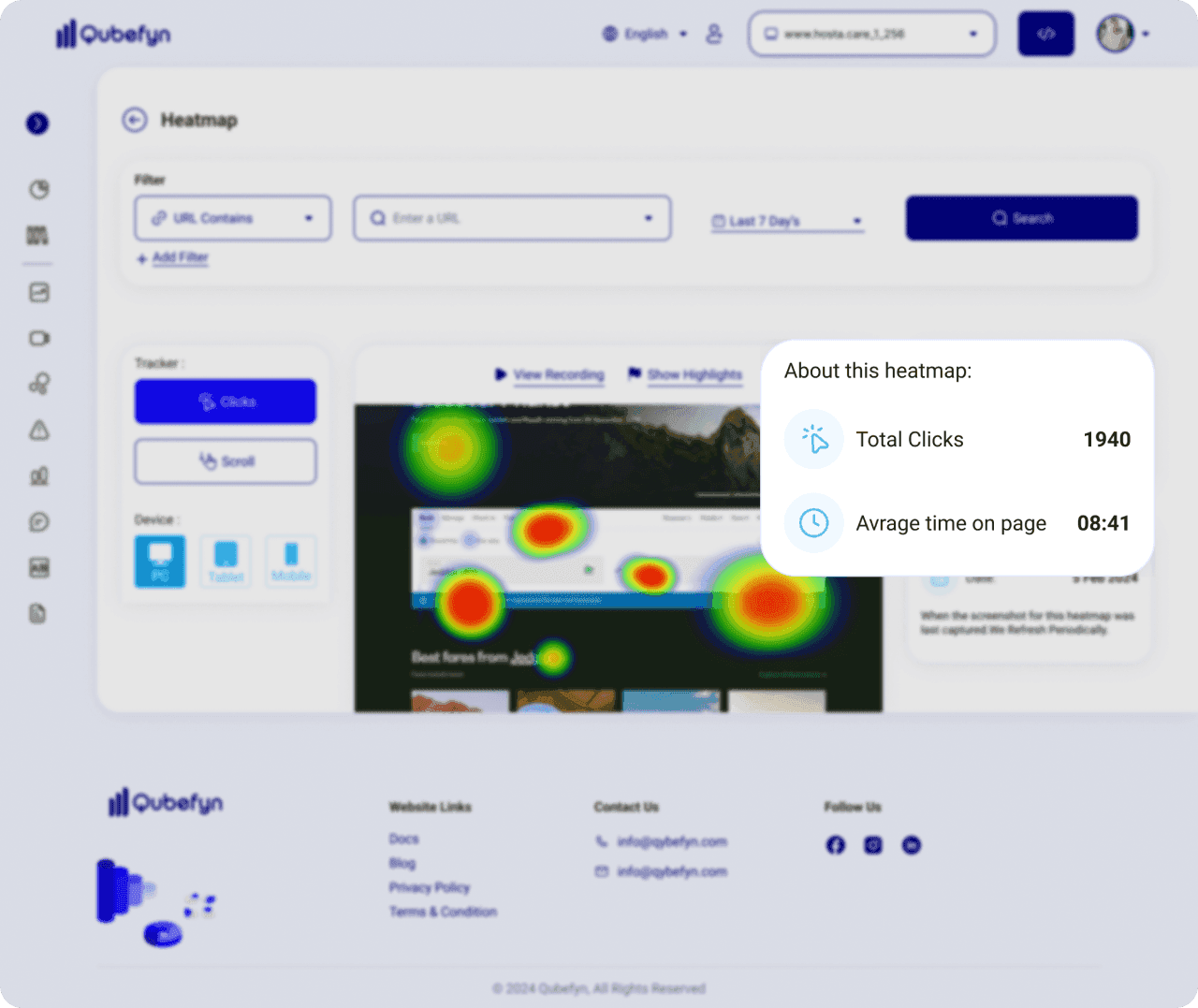 Qube-Analytics-Heatmaps für Klicks und Scrolltiefe — originale Produktansicht 2