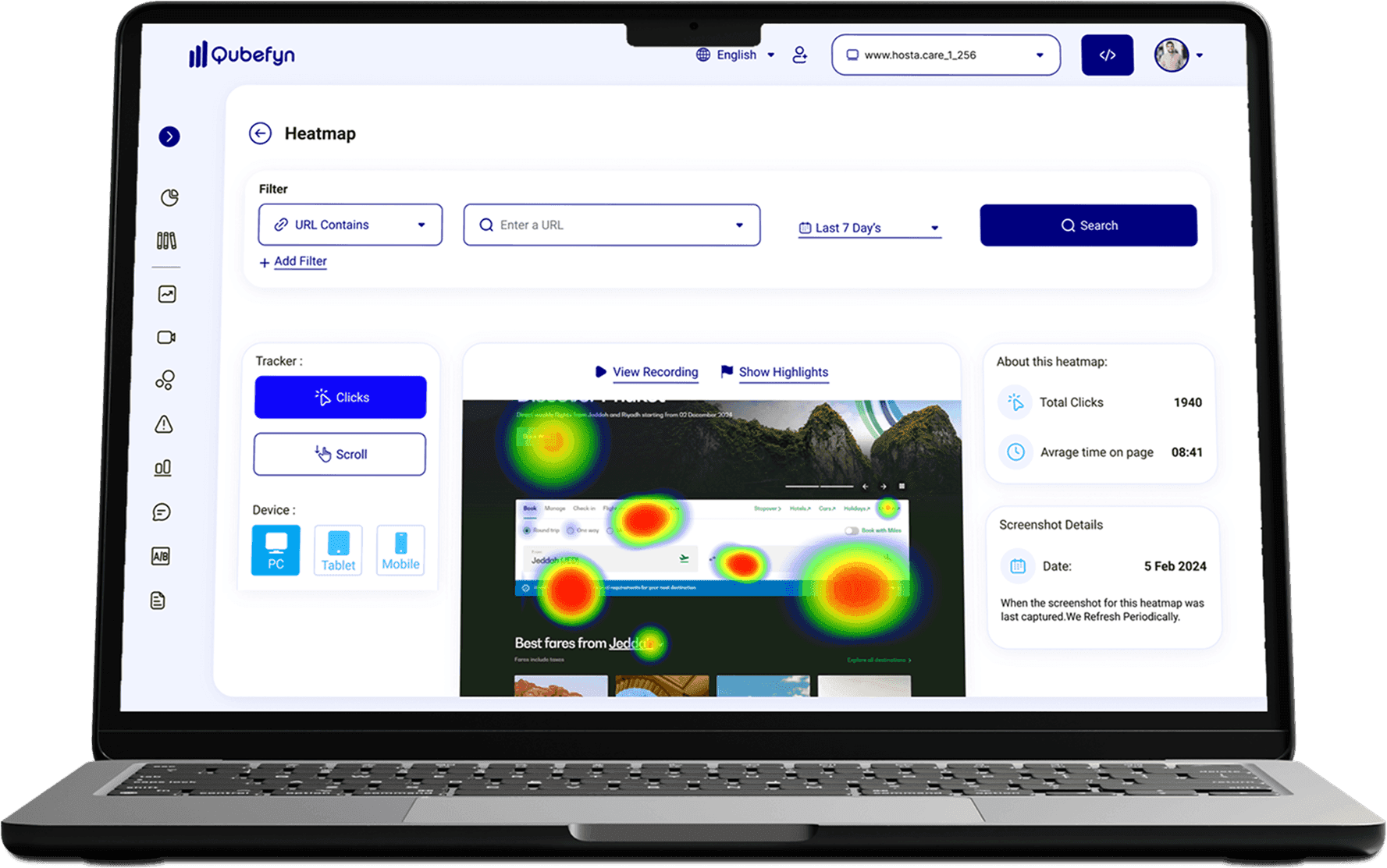 Klick-Heatmap in Qube Analytics