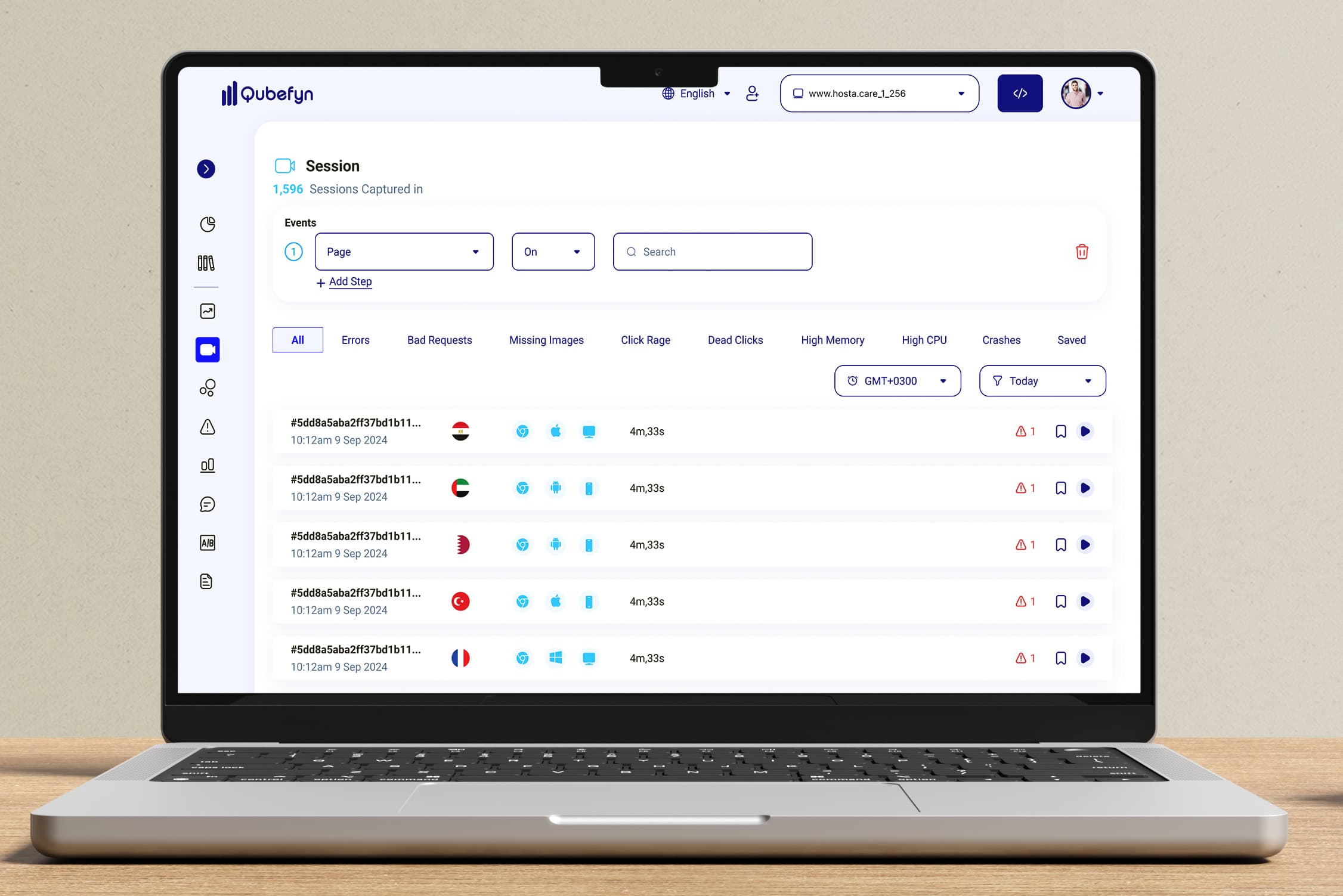 Sitzungsaufzeichnungen und Analyse der User Journey — originale Produktansicht 3