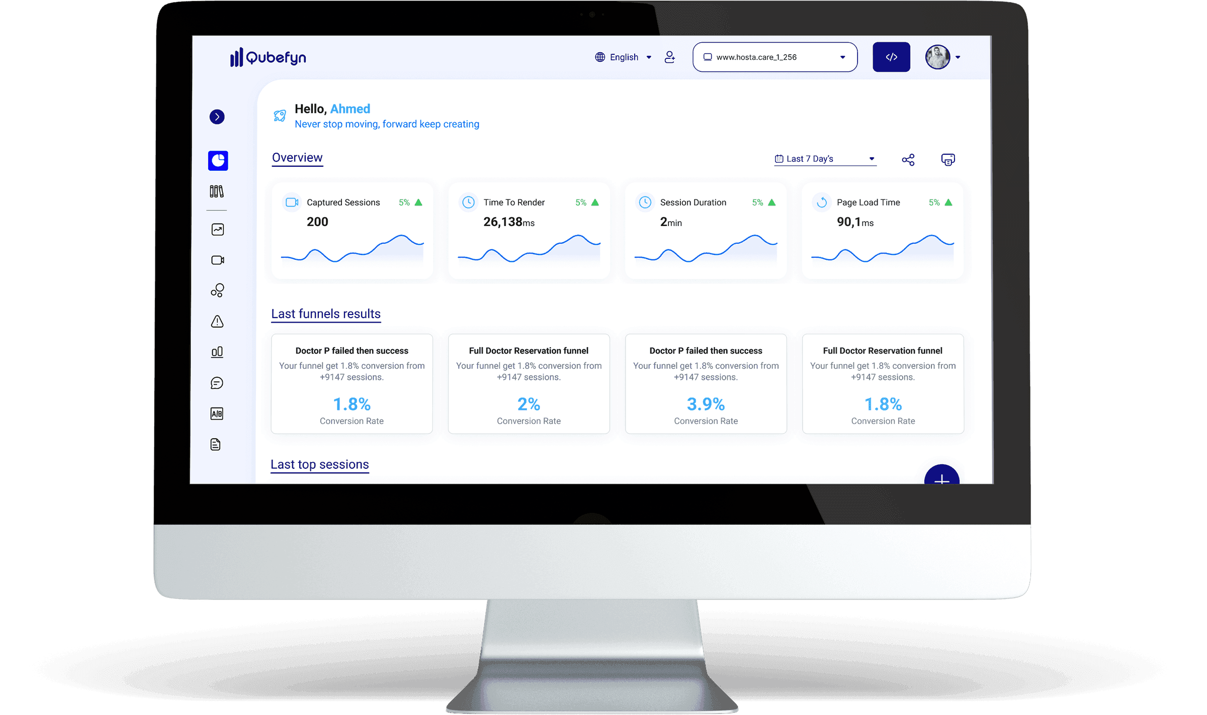Qube-Analytics-Oberflächen für Verhaltens- und Leistungsanalysen — originale Produktansicht 1