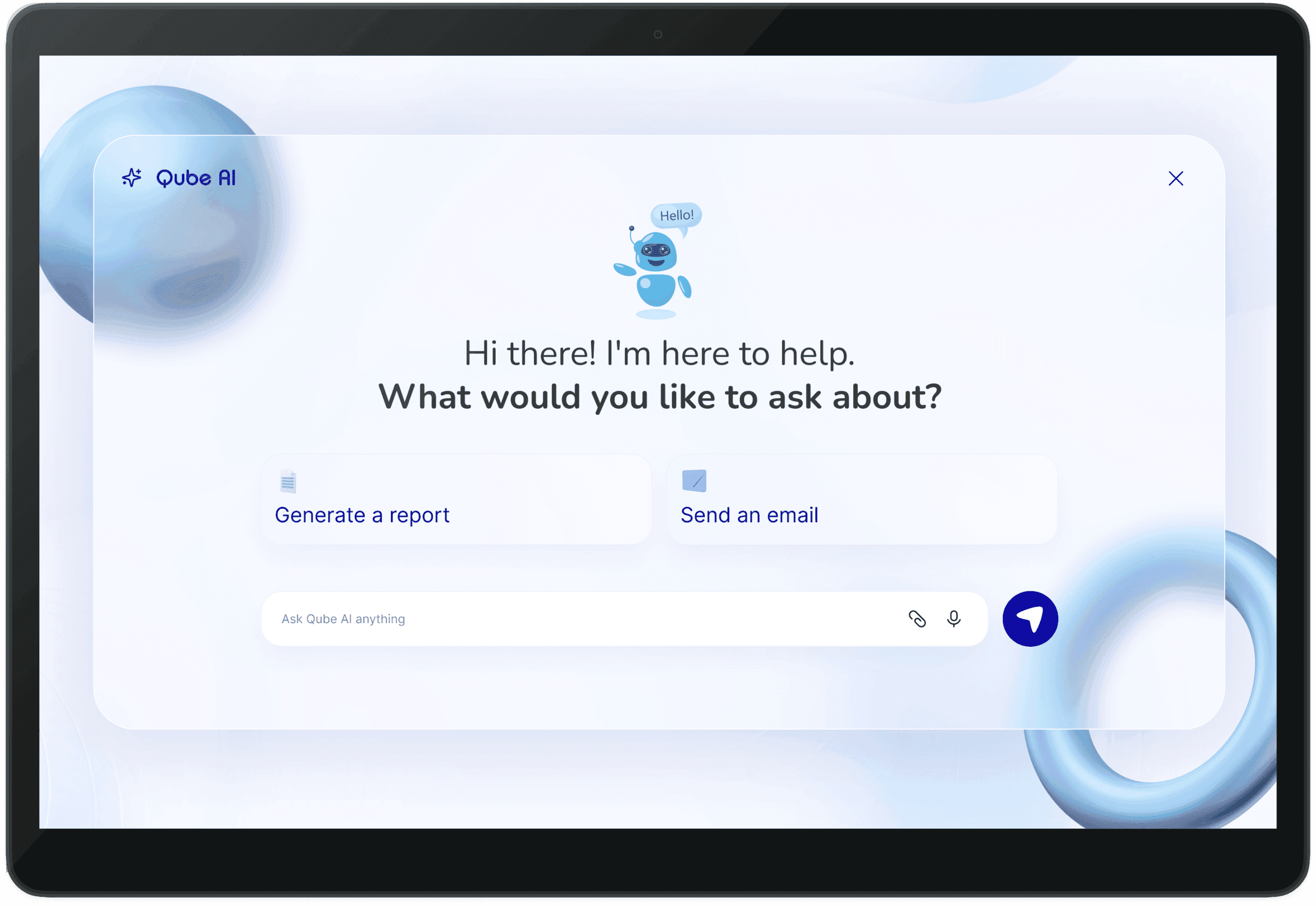 Oberfläche des intelligenten Assistenten Qube AI